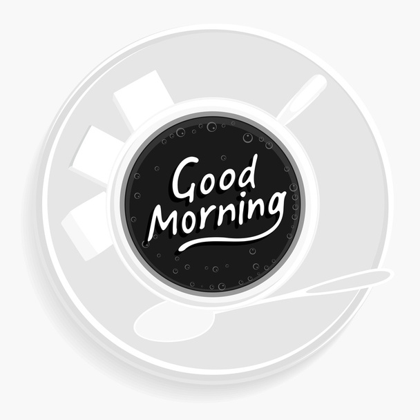 Φλιτζάνι καφέ και τίτλο Καλημέρα - Διάνυσμα, εικόνα