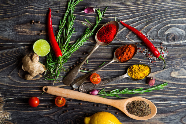 Spices over wooden background - Foto, immagini