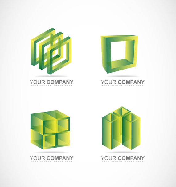 Groene vierkant kubus vak logo pictogrammenset  - Vector, afbeelding