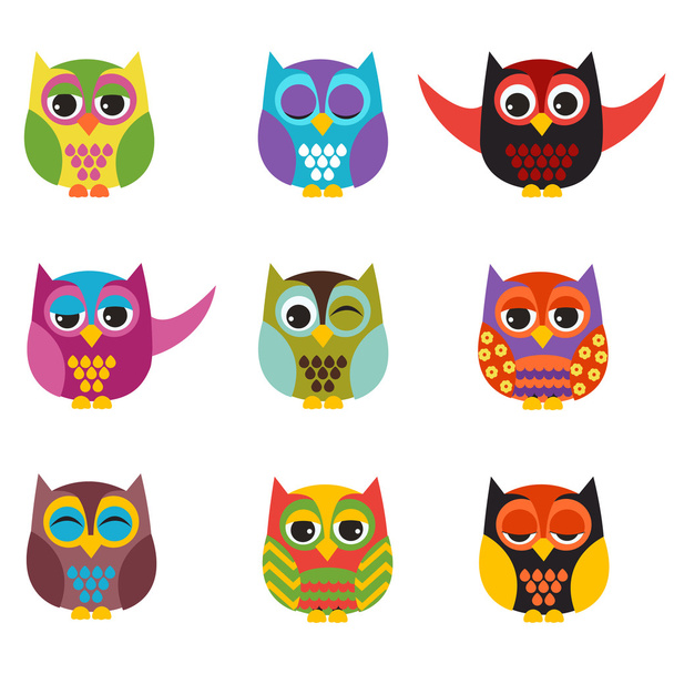 Owls set - Vector, Image