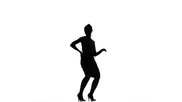 Atractiva bailarina social latina en falda seguir bailando, sobre blanco, silueta
 - Imágenes, Vídeo