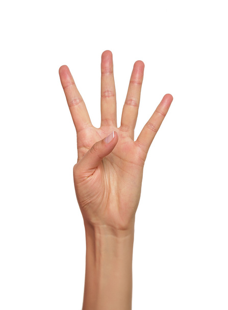 Женская рука показывает четыре подсчёта
. - Фото, изображение