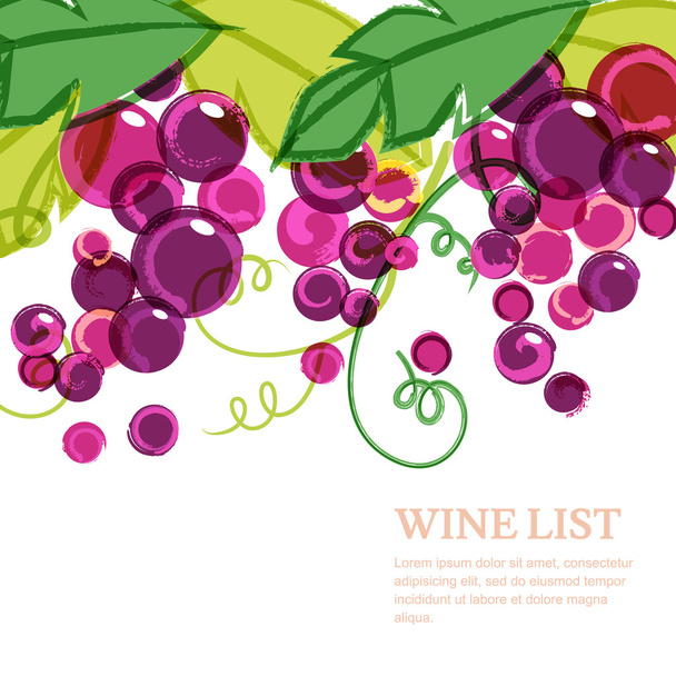 Pink ripe grape vine with green leaves. Abstract vector watercol - Vector, Image