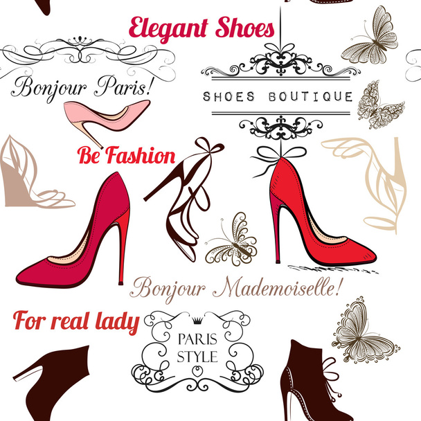 Fashion seamless background pattern with elegant female shoes - Вектор,изображение