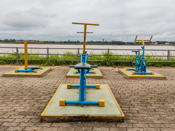 Public exercise yard Near Khong river - Photo, Image