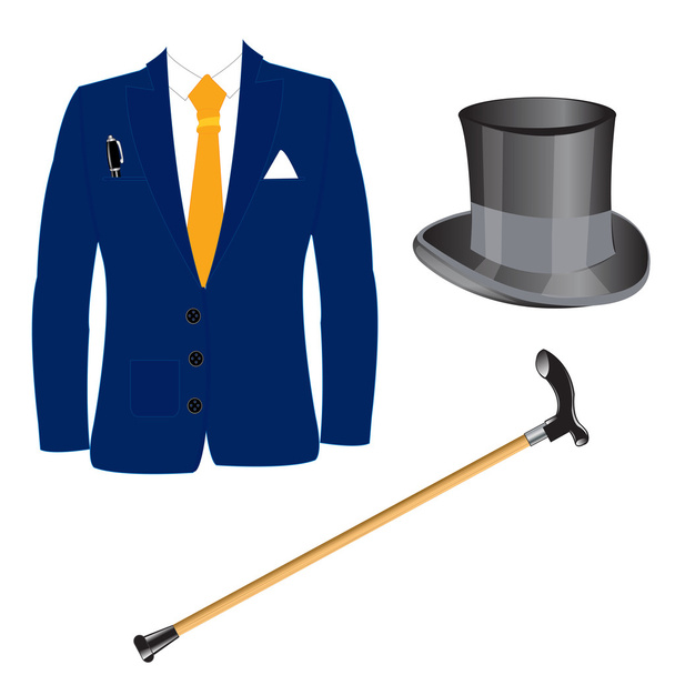 Suit and hat with walking stick - Vettoriali, immagini