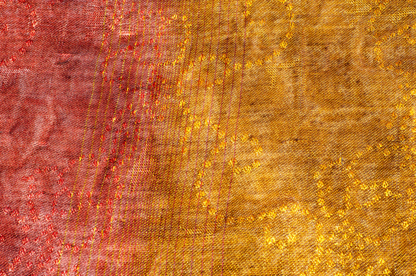 The texture of wool fabric yellow red golden - Photo, Image