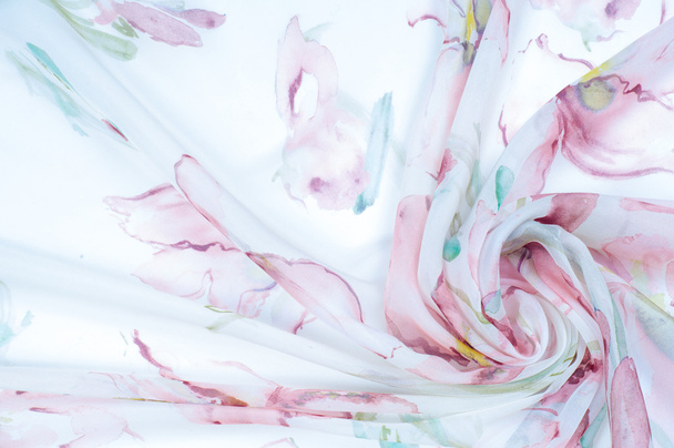 Tkaniny jedwabne tekstury, malowane kwiaty - Zdjęcie, obraz