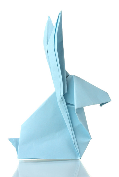 Origami rabbit out of the blue paper isolated on white - Fotografie, Obrázek