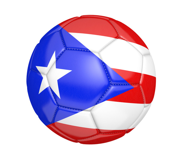 Jalkapallo, jota kutsutaan myös jalkapalloksi, Puerto Ricon kansallisten lippujen väreillä
 - Valokuva, kuva
