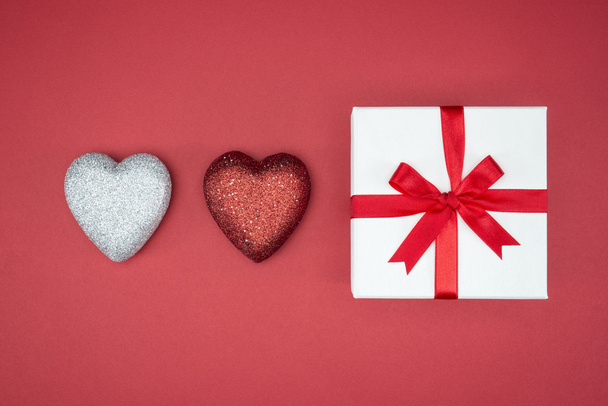 gift box wrap silk ribbon with love heart shape - Photo, image