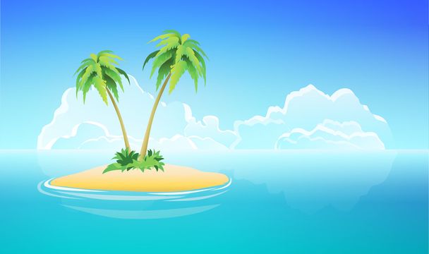 Tropical Island, Vector Nature Landscape Illustration - Vector, Image
