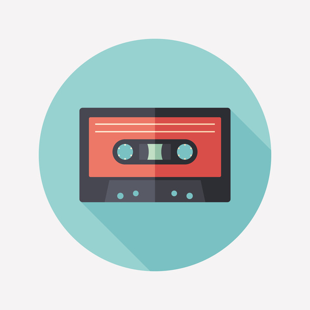Audio cassette flat round icon with long shadows. - Вектор, зображення