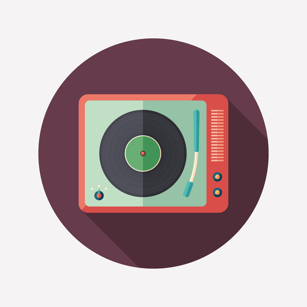 Vintage turntable flat round icon with long shadows. - Vetor, Imagem