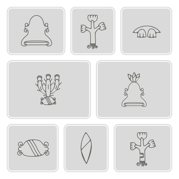 monochrome icon set with aztec pictograms - Vector, Image