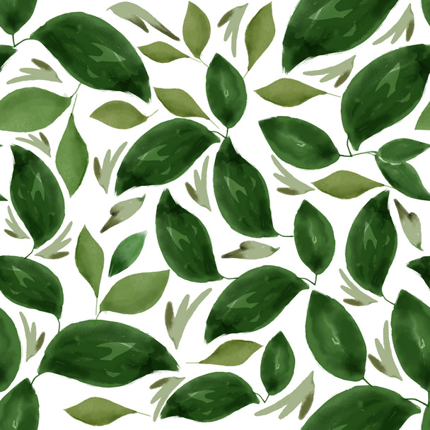 Watercolor Floral Leaf Seamless Pattern - Vektör, Görsel