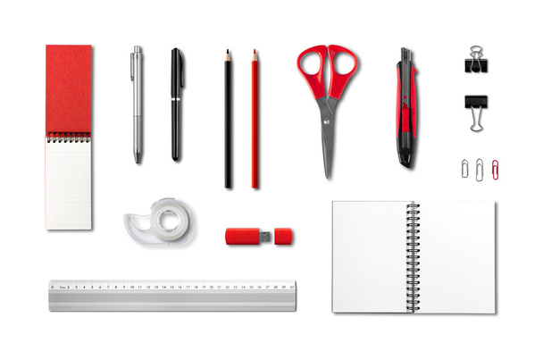 Stationery, office supplies mockup template, white background - 写真・画像