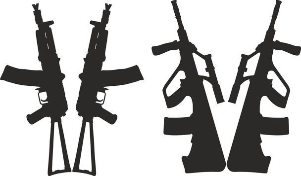 A set of silhouettes of modern weapons. - Vector, Image
