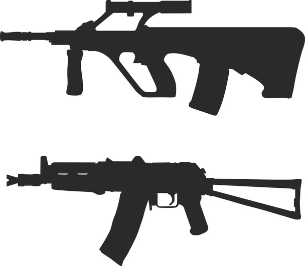 A set of silhouettes of modern weapons. - Vektor, Bild