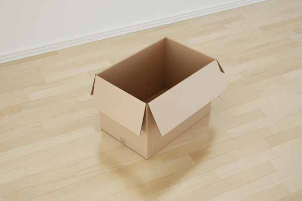Cardboard box in empty room - Zdjęcie, obraz