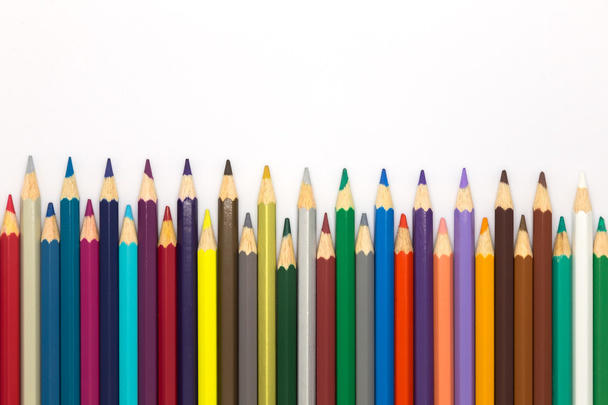 Drawing colorful pencils on white background - Photo, Image