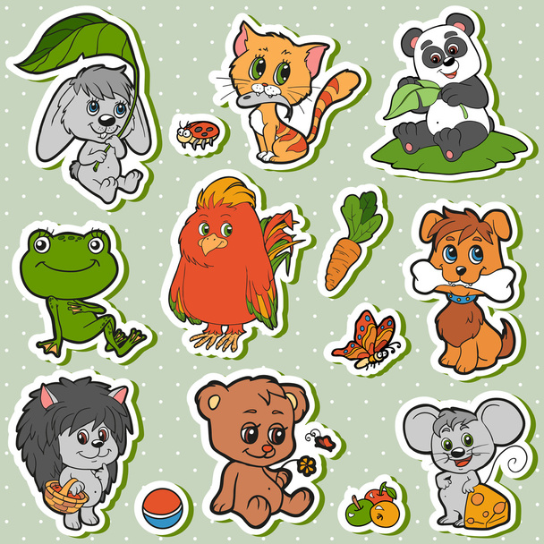 Cute animals set, vector kids stickers with baby animals - Vector, Image