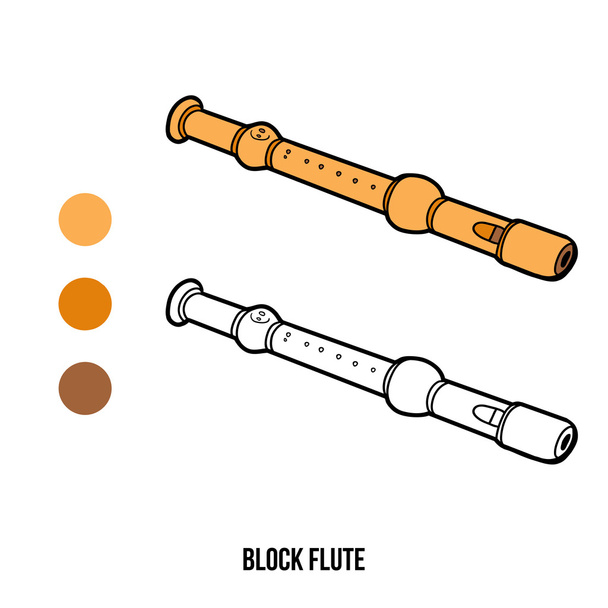 Libro para colorear para niños: instrumentos musicales (flauta de bloque
) - Vector, Imagen