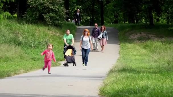 Prague, Republika Czeska - 31 maja 2015: ludzie chodzą w parku - lato - Materiał filmowy, wideo