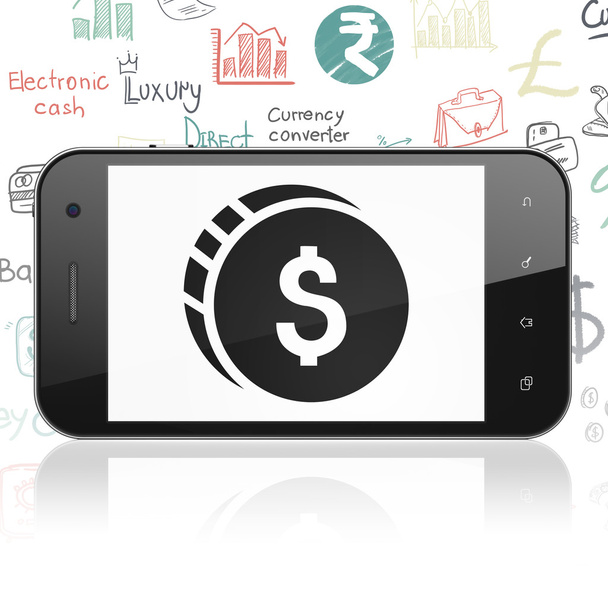 Banking concept: Smartphone with Dollar Coin on display - Φωτογραφία, εικόνα
