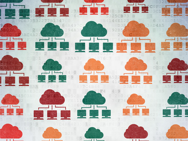 Cloud-Netzwerkkonzept: Cloud-Netzwerk-Symbole auf digitalem Papierhintergrund - Foto, Bild