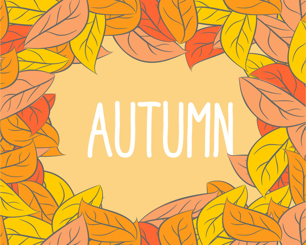 Autumn. Frame wilted leaves. Yellow and orange foliage of trees. - Vector, Image