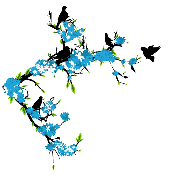 Ботаника цветов с птицами
 - Вектор,изображение
