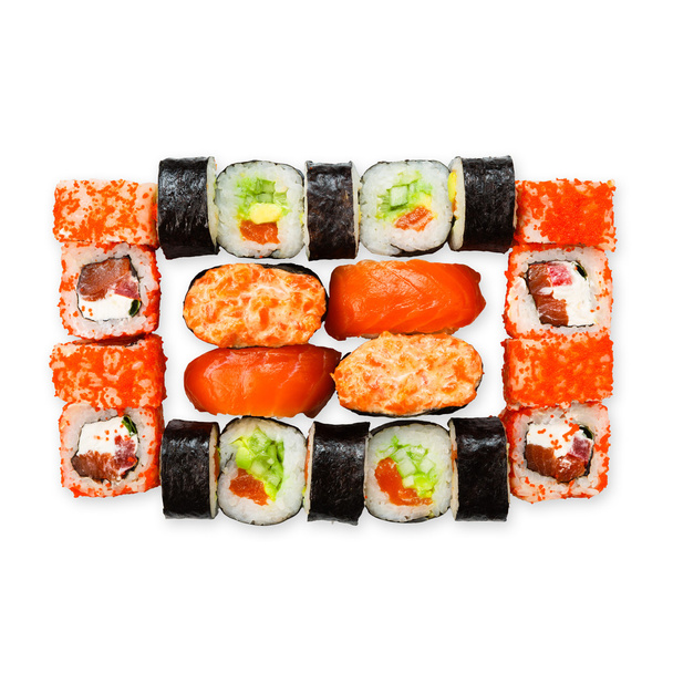 Sushi, maki és elszigetelt fehér zsemle - Fotó, kép