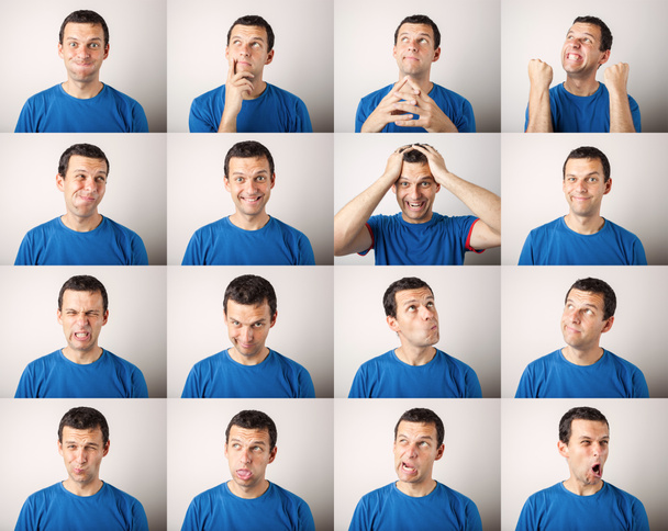 Состав молодого человека, выражающего различные эмоции
 - Фото, изображение