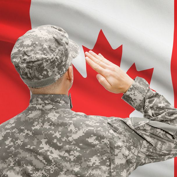 Soldier in hat facing national flag series - Canada - 写真・画像