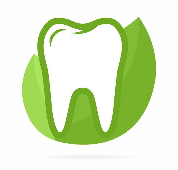 Logotipo combinación de dientes en hojas verdes
 - Vector, Imagen