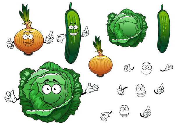 Cabbage, cucumber and onion vegetables - Vector, afbeelding