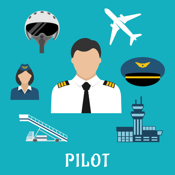 Pilot profession and aircraft icons - Wektor, obraz
