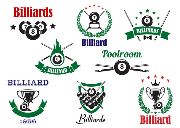 Billiards sports heraldic icons and elements - Vector, Imagen