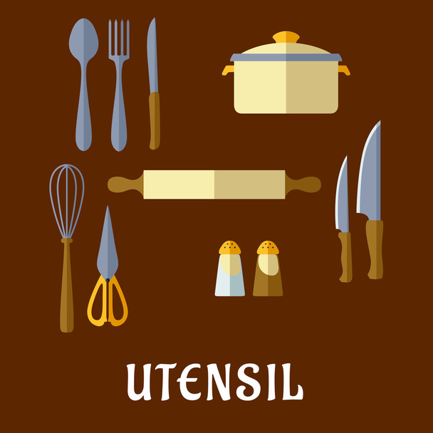 Kitchenware and utensil flat icons - Vektör, Görsel