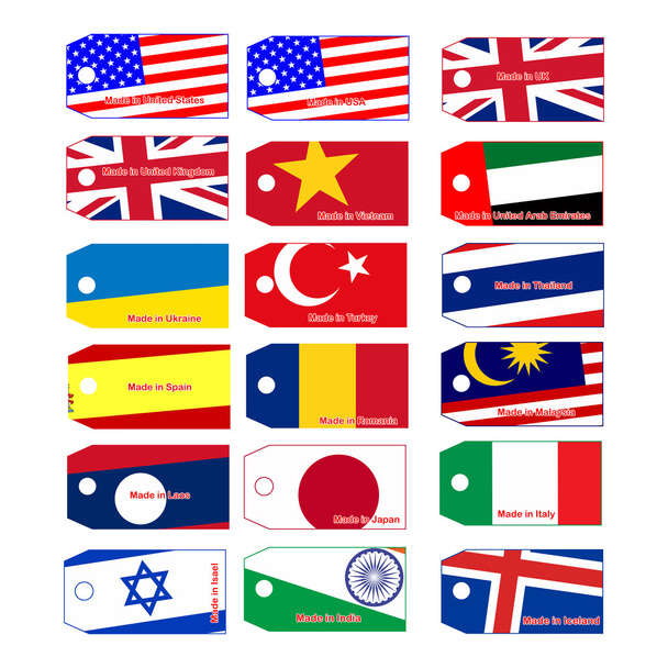 ilustracja wektor ceny tag z flagą wielu krajów - Wektor, obraz