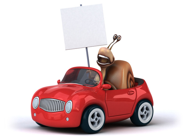 Fun cartoon snail on car - Zdjęcie, obraz