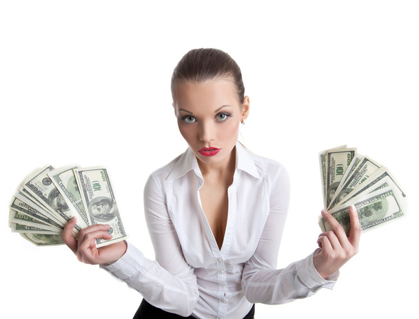 Sexy business woman take a bundle of money - Foto, Imagen