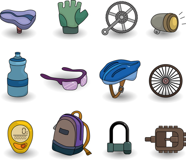 cartoon bicycle equipment icon set - Вектор,изображение