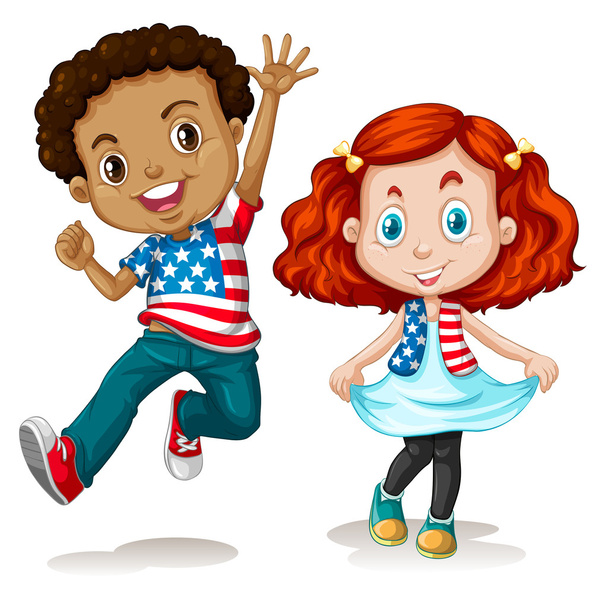 Αμερικανικό αγόρι και κορίτσι χαιρετισμό - Διάνυσμα, εικόνα
