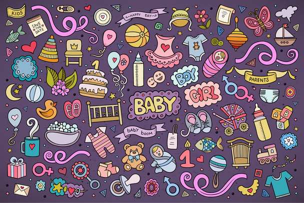 Colorful vector hand drawn Doodle cartoon set of objects  - Vector, Image