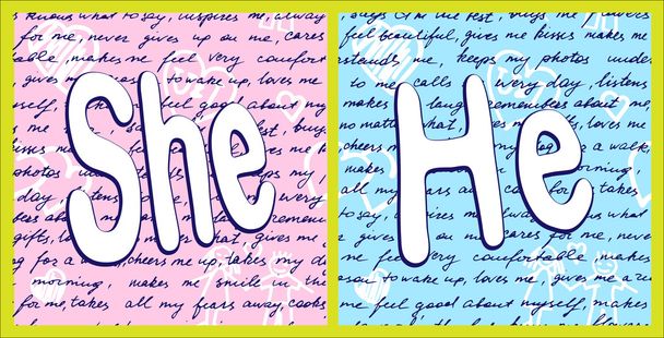Two vector seamless backgrounds for a teenage diary (reasons to love) - Vector, Image