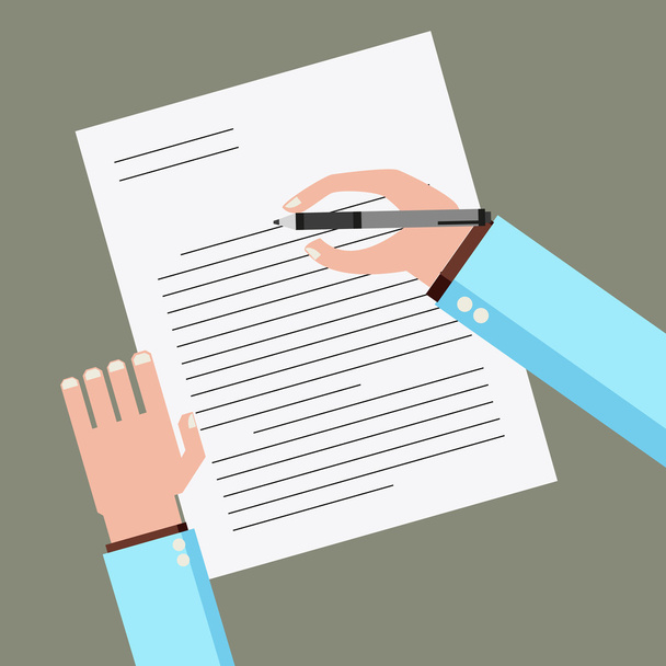 Vector agreement icon - hand signing contract on white paper - Photo, Image