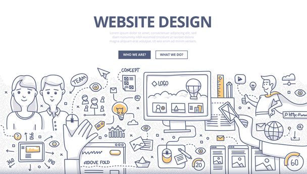 web design doodle conceito
 - Vetor, Imagem