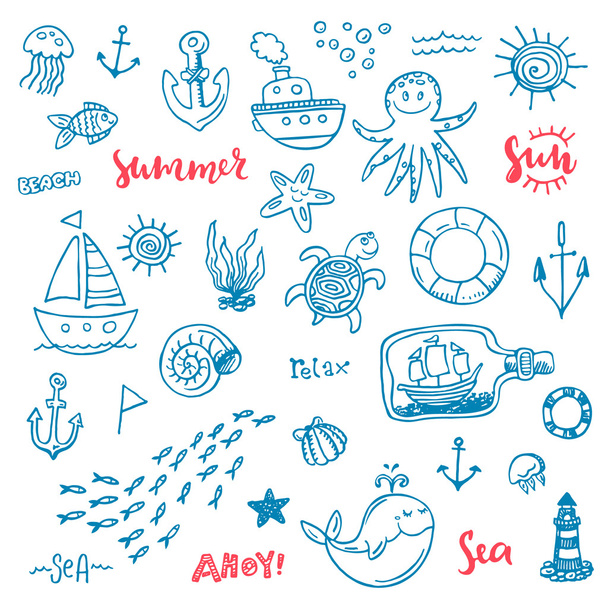 Nautical doodle set - Vetor, Imagem